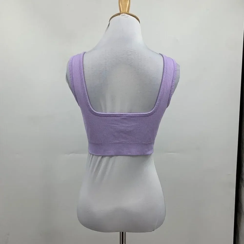Fabletics Sports Bra Womens L‎ Large Lavender Jas Seamless Ribbed Square Neck